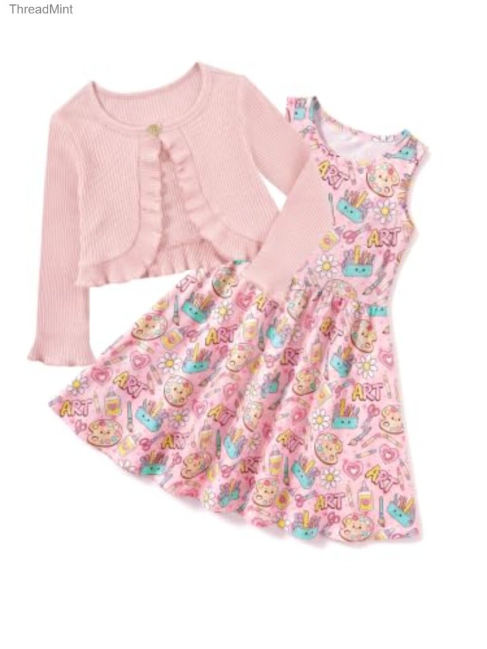 Kids Girls 2-Piece Dress Set with Cardigan Back to School Outfit Size 2-9Y
